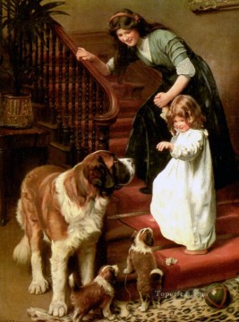 ペットと子供 Painting - おやすみ 牧歌的な子供たち アーサー ジョン エルスリー ペットの子供たち